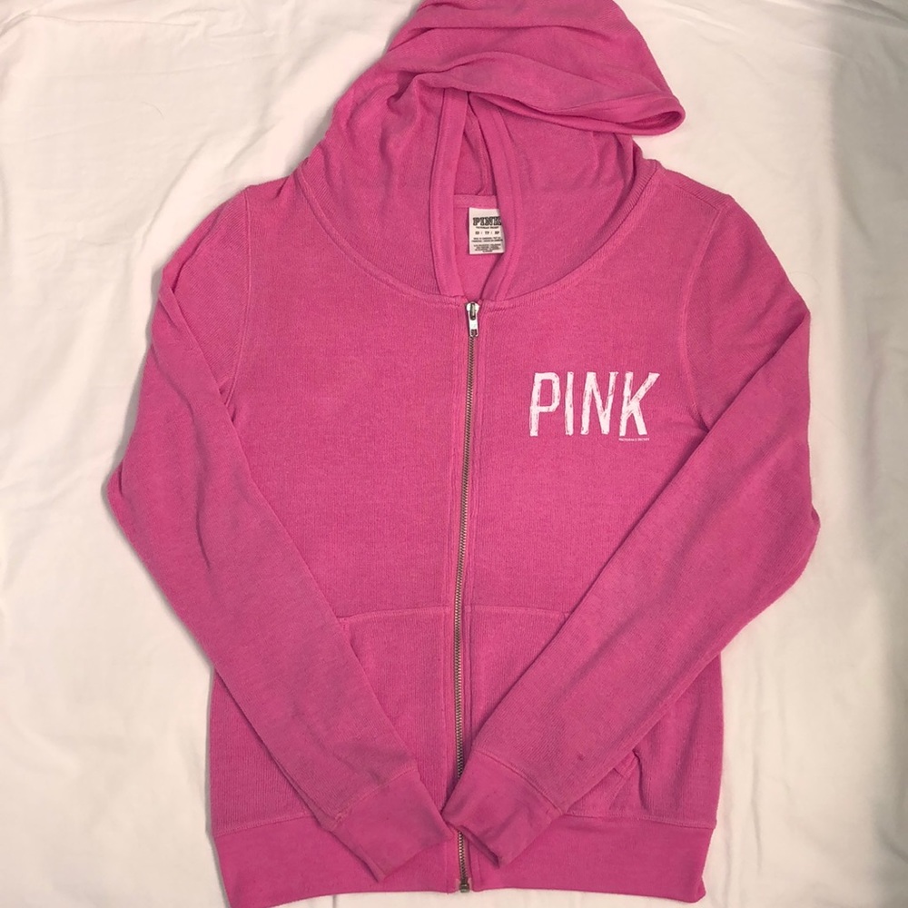 Pink hoodie, full zip, womens XS